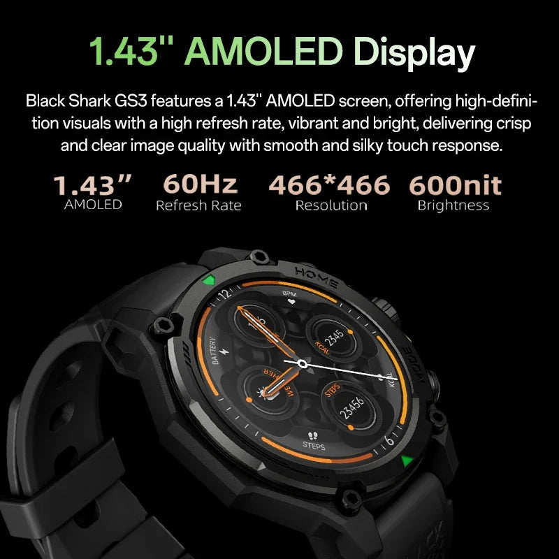 [World Premiere]Blackshark GS3 Smart Watch Global Version 1.43"AMOLED Display GPS Satellite Positioning 21 Day Battery Life 5ATM