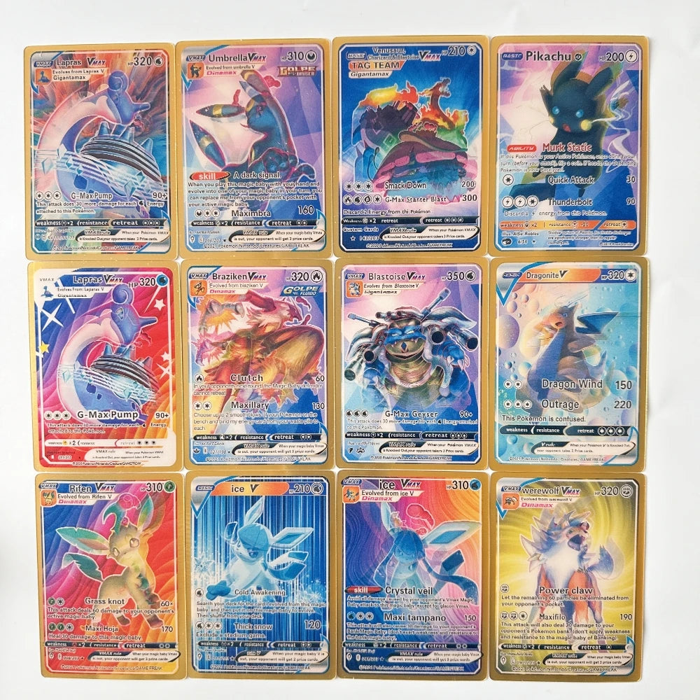 Pokemon 3D Shining Cat Eye Elf Card English Vmax Gx  Pikachu Trading Game Collection Battle Anniversary Card Christmas Present