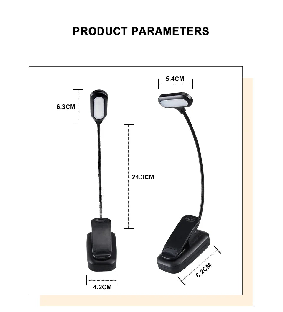 Adjustable LED Book Lamp Portable Mini Eye Protection Reading Light Clip-On Table Lamp Battery Powered Study Reading Table Lamp