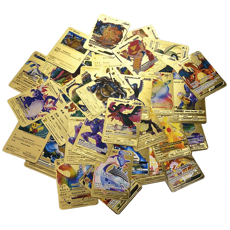 81Pcs Pokemon Francaise German Gold Cards Spanish English Foil Gold Rainbow Cards VMAX EX GX Card Vmax Gx Game Card Child Gifts