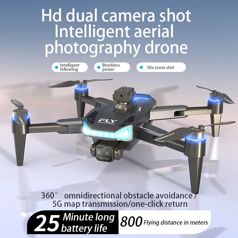 The New M12 RC Drone 8K Brushless Professional Edition Is Equipped With A Wide-angle Three Tracking Camera With 12 Color Lights