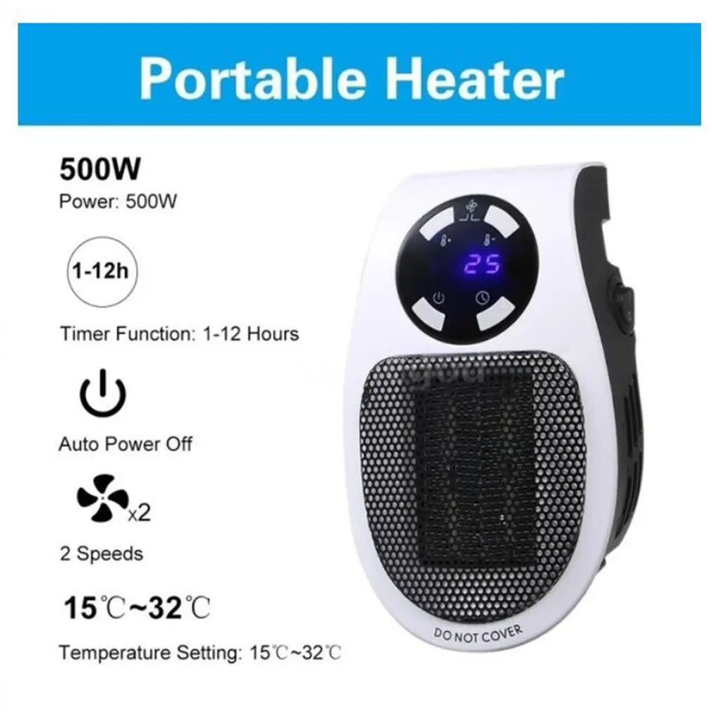 Portable Electric Heater Plug in Wall Heater Room Heating Stove Mini Household Radiator Remote Warmer Machine For Winter 500W