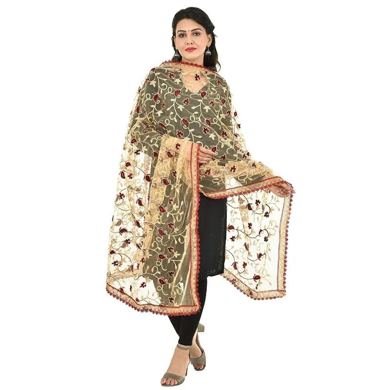 Sarees for Women in India Embroidered Net Dupatta