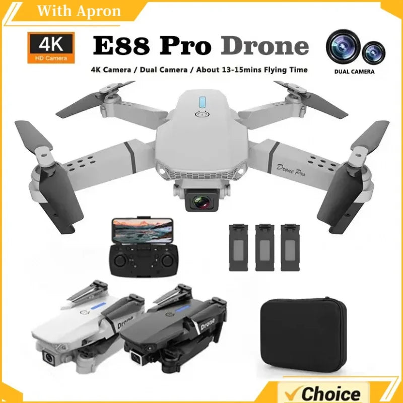 E88 Pro WIFI FPV Drone Wide Angle Dual HD 4K 1080P Camera Airplane Height Hold RC Foldable Quadcopter Helicopter Apron Toy Gift