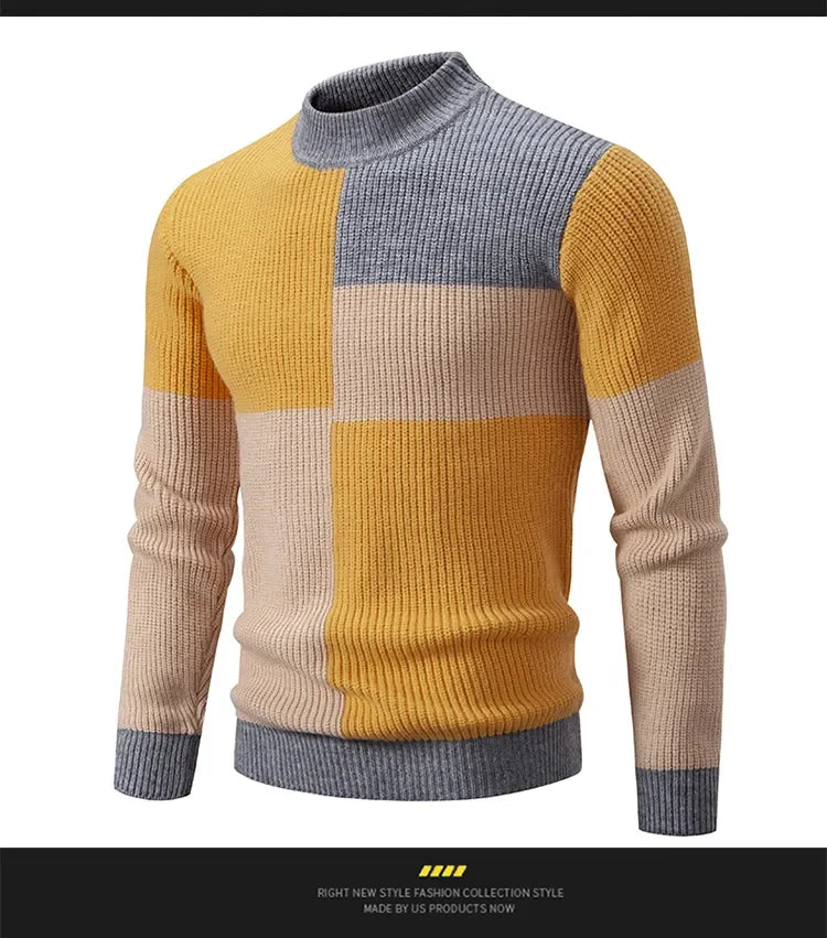 Men's New Autumn and Winter Casual Warm Neck Sweater Knit Pullover Tops  Man Clothes