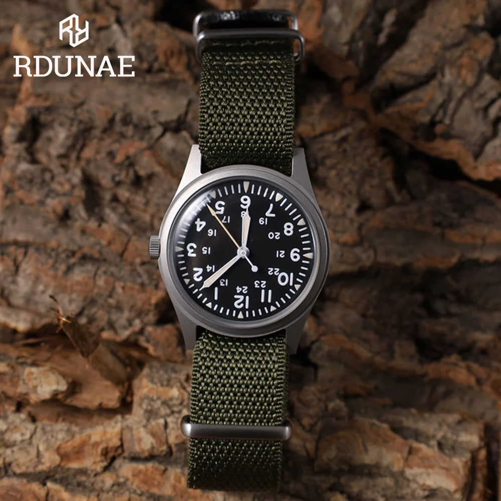 RDUNAE RA03 G10 34.5mm Retro Military Watch 316L Stainless Steel K1 Mineral Glass Luminous Sports Quartz Men Pilot Watch Men