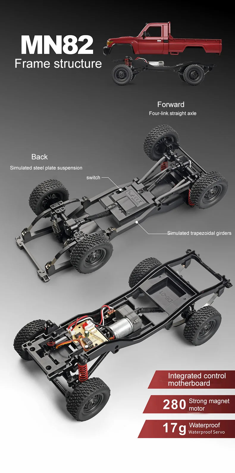 Upgraded MN82 RC Car 1/12 Metal Parts Pick Up 2.4G 4WD Off-road Crawler Remote Control Vehicle Toys for Children Kids