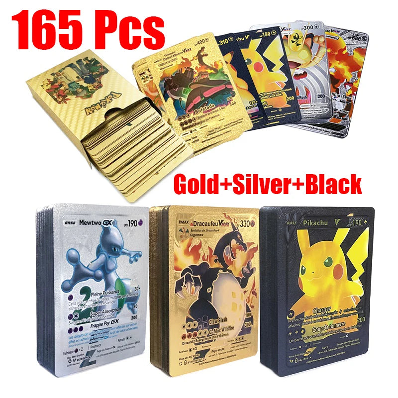 165Pcs Pokemon Gold Foil Card VSTAR VMAX EX GX Cards English French German Spanish Charizard Pikachu Arceus Colour Pokémon Cards