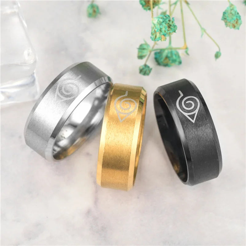 Anime Logo Sign Ring Ninja Ring Cosplay Prop Stainless Steel Jewelry Fashion Titanium Punk Cartoon Hip Hop Jewelry  Accessories