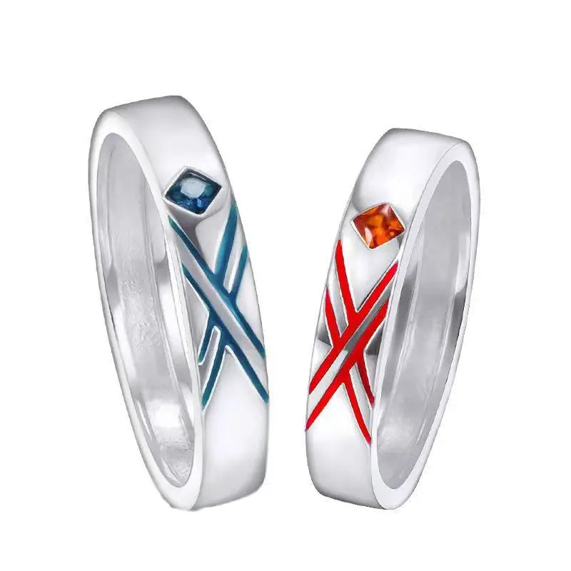 Anime Darling in The Franxx Ring Red and Blue Lattice Crystal Ring Design Rings for Women Jewelry Cosplay Xmas Gift Wholesale