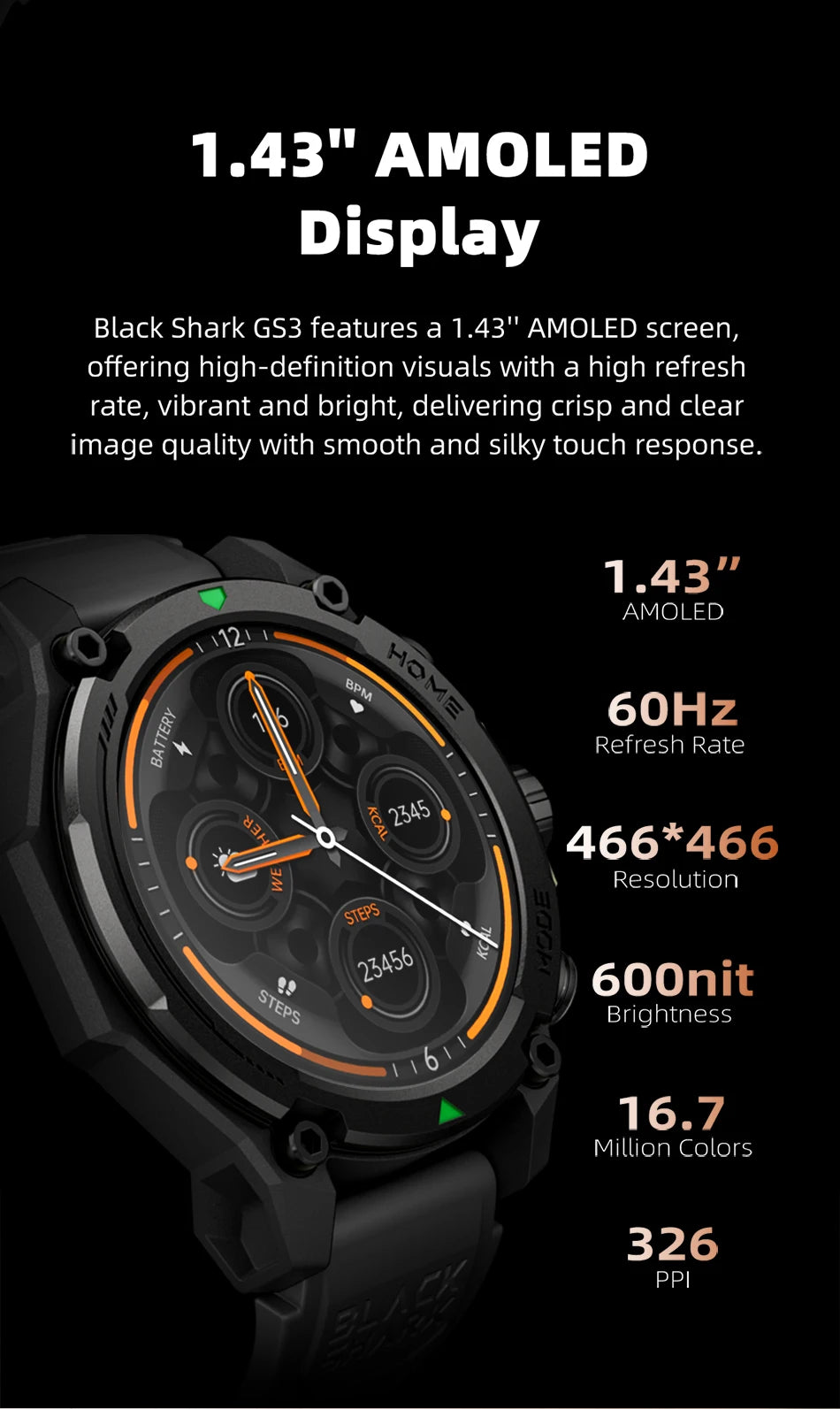 [World Premiere]Blackshark GS3 Smart Watch Global Version 1.43"AMOLED Display GPS Satellite Positioning 21 Day Battery Life 5ATM