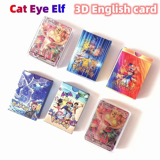 Pokemon 3D Shining Cat Eye Elf Card English Vmax Gx  Pikachu Trading Game Collection Battle Anniversary Card Christmas Present