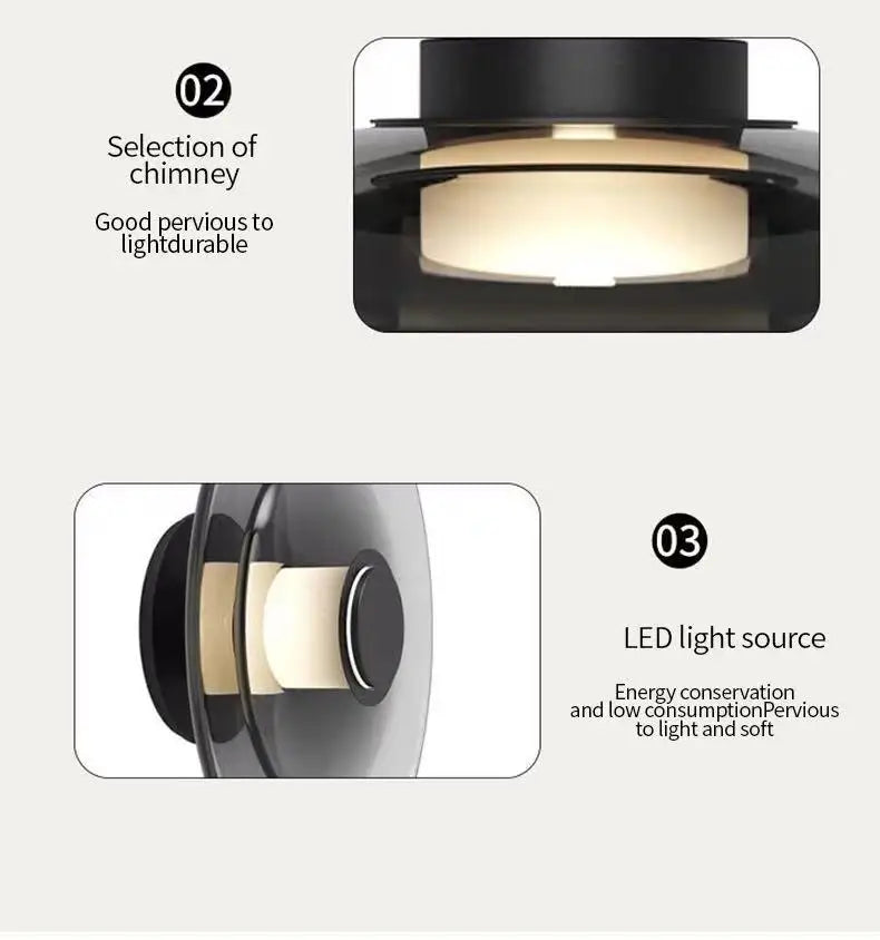 Modern Minimalist Amber Glass Disc Wall Lamp Led Bedroom Living Room Golden Black Indoor Home Decoration Sconce Lighting Fixture