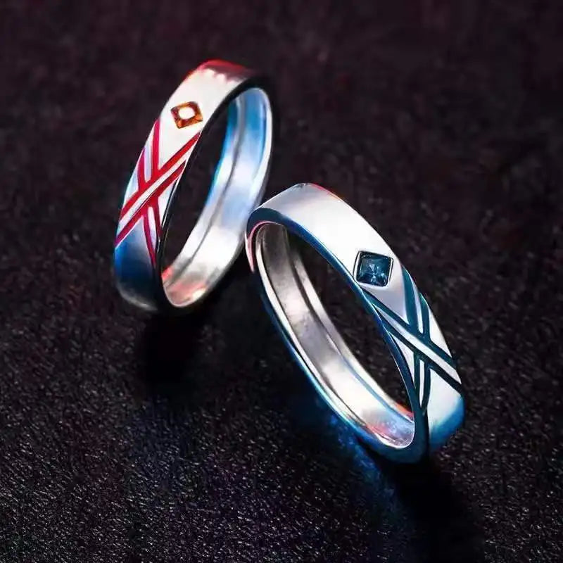 Anime Darling in The Franxx Ring Red and Blue Lattice Crystal Ring Design Rings for Women Jewelry Cosplay Xmas Gift Wholesale