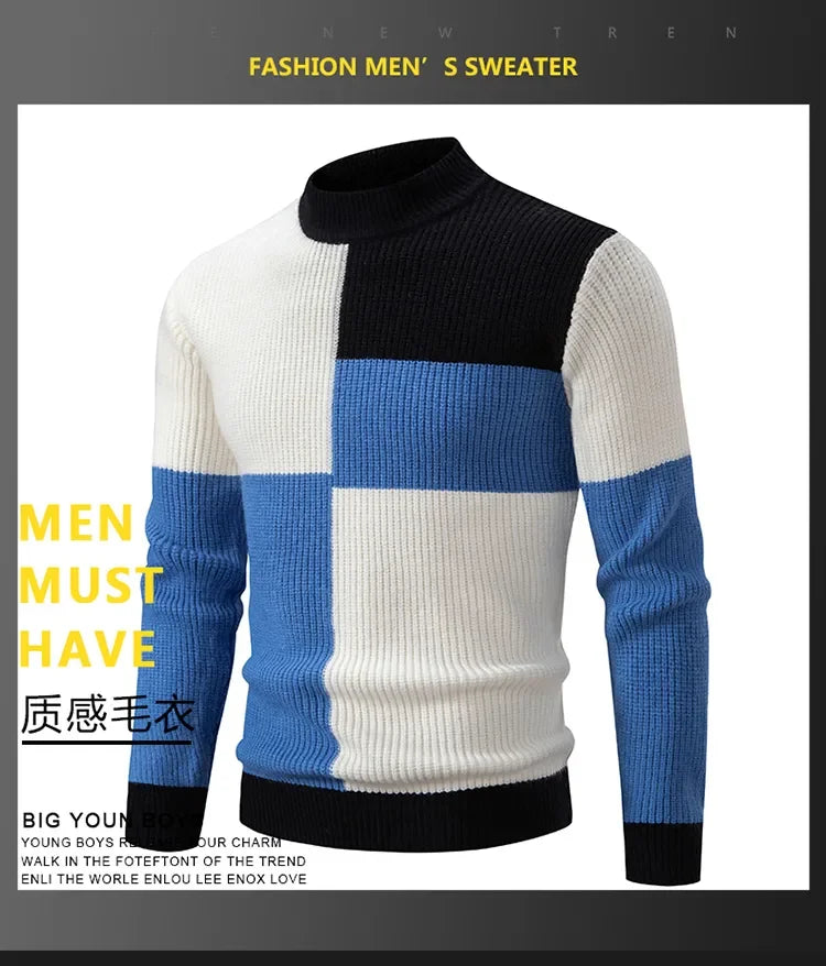 Men's New Autumn and Winter Casual Warm Neck Sweater Knit Pullover Tops  Man Clothes