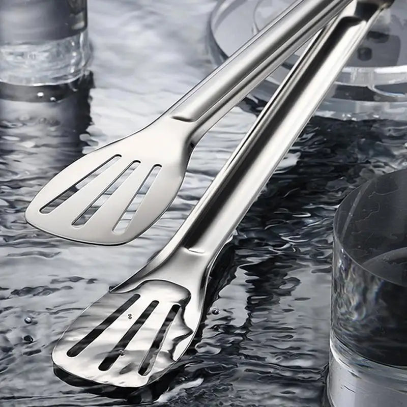 Food Grade Stainless Steel Oil Filtering Food Tongs Heat Resistant Metal Cooking Tongs Frying Grilling Steak Tongs Bread Tongs