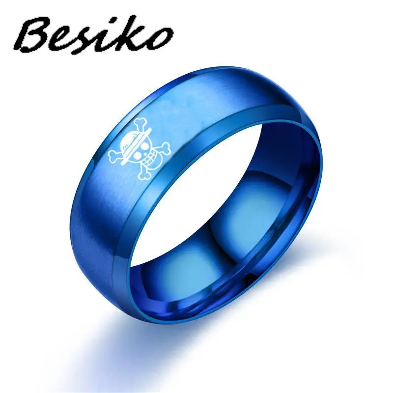 Besiko 2023 Anime Fans Stainless Steel Rings For Men Straw Hat Luffy Pirates Men's Ring Bague Heren Ghibli Jewelry Dropshipping