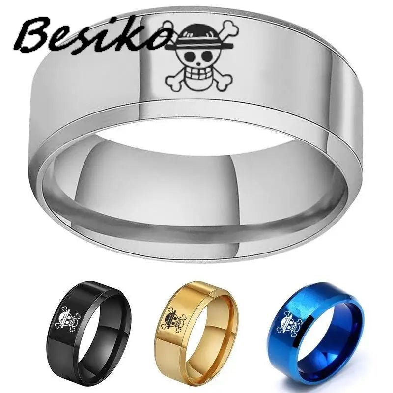 Besiko 2023 Anime Fans Stainless Steel Rings For Men Straw Hat Luffy Pirates Men's Ring Bague Heren Ghibli Jewelry Dropshipping