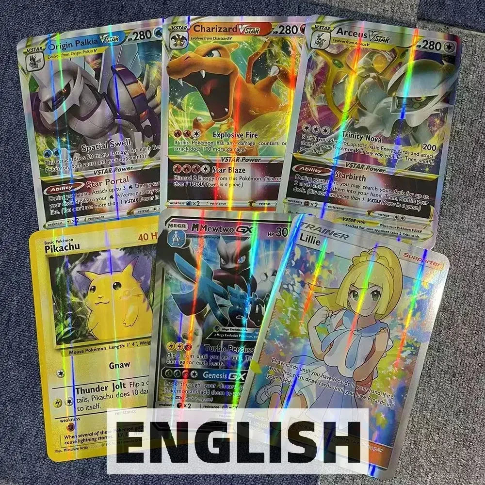 Pokemon 21*15cm Big Rainbow Cards Vstar Pack Oversized Jumbo Letters Spanish German French Vmax GX Arceus Charizard Rare Card