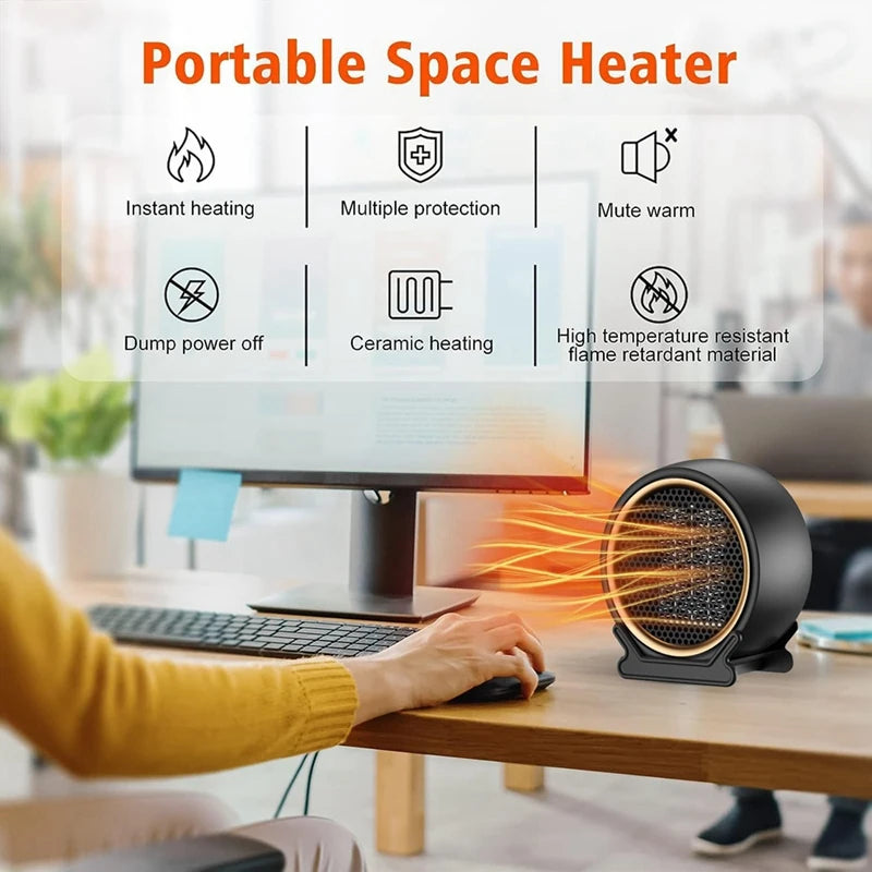 Mini Space Heater, Space Heaters For Indoor Use, 2-Speed 800-1200W Energy Efficient Portable Heater For Office EU Plug