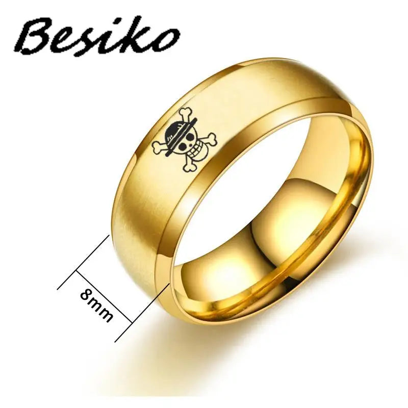 Besiko 2023 Anime Fans Stainless Steel Rings For Men Straw Hat Luffy Pirates Men's Ring Bague Heren Ghibli Jewelry Dropshipping