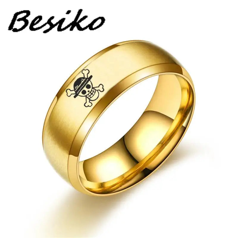 Besiko 2023 Anime Fans Stainless Steel Rings For Men Straw Hat Luffy Pirates Men's Ring Bague Heren Ghibli Jewelry Dropshipping