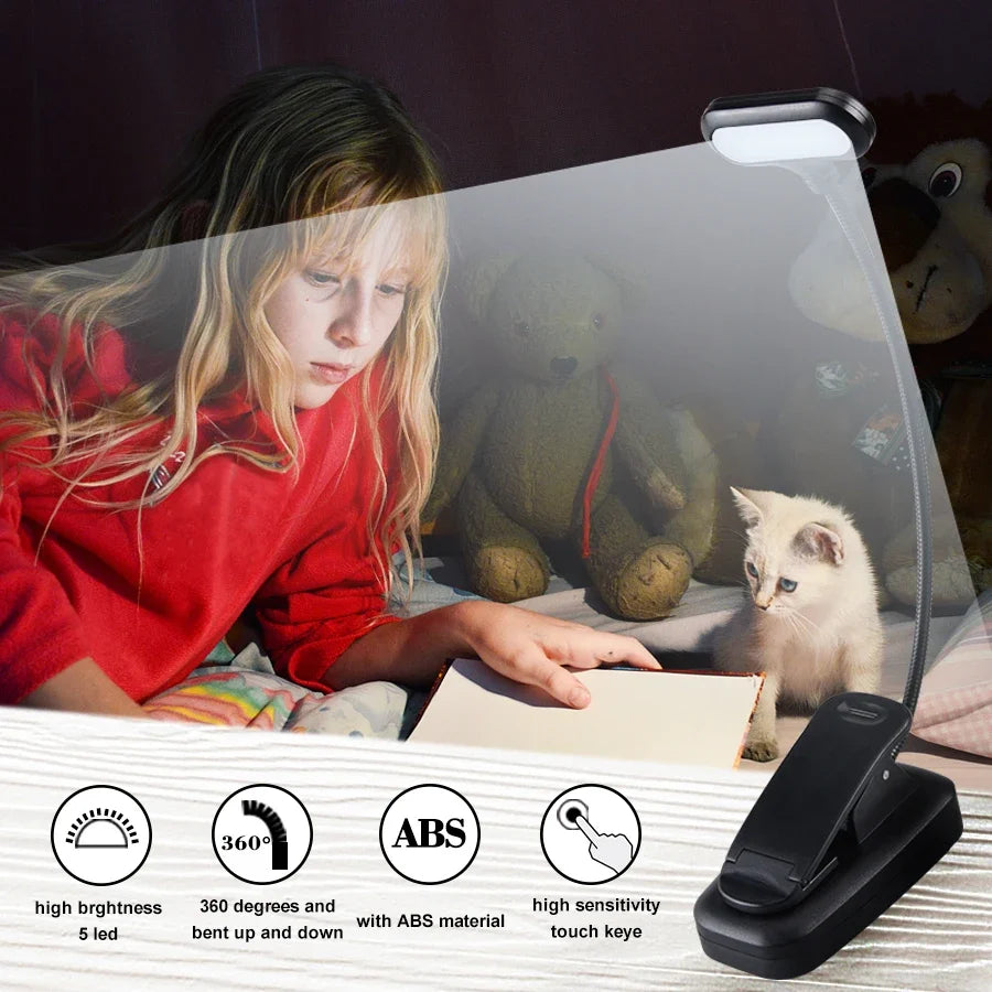 Adjustable LED Book Lamp Portable Mini Eye Protection Reading Light Clip-On Table Lamp Battery Powered Study Reading Table Lamp