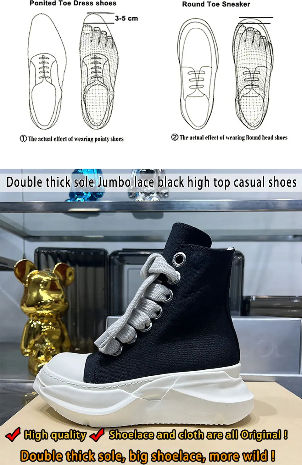 Original High Top Ankle Canvas Shoes Men Thick Sole Jumbo Lace Up Women Owen Sneakers Luxury Designer Sneakers Ro Ankle Boots