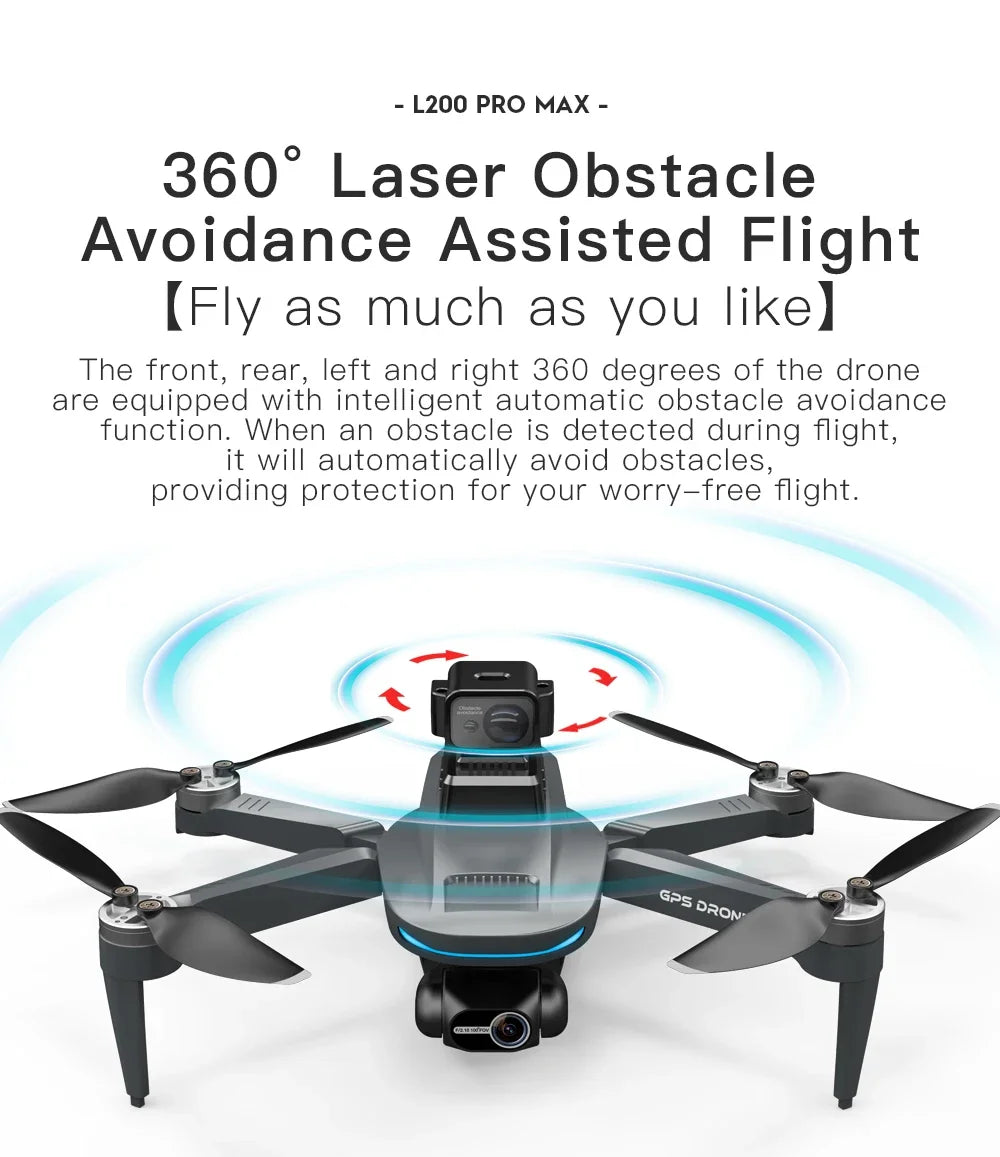 L200 PRO MAX Drone 4K 2-Axis PTZ HD Dual Camera 360° Laser Obstacle Avoidance Brushless Motor GPS 5G WIFI RC FPV Quadcopter Toys