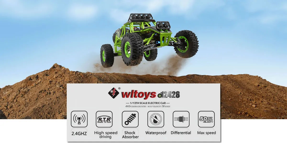 WL 12428 WLtoys 1/12 4WD RC Racing Car High Speed Off-Road Remote Control Alloy Climbing Truck LED Light Buggy Toys Kids Gift