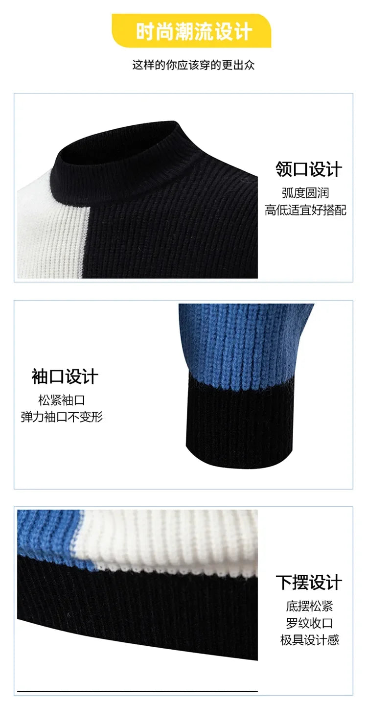 Men's New Autumn and Winter Casual Warm Neck Sweater Knit Pullover Tops  Man Clothes