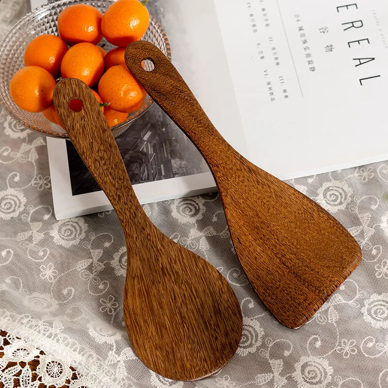 Non-stick Turner Natural Wooden Spatula Cooking Set Soup Ladle Japanese Long Kitchen Utensils New Food Shovel Scoop Stirrining