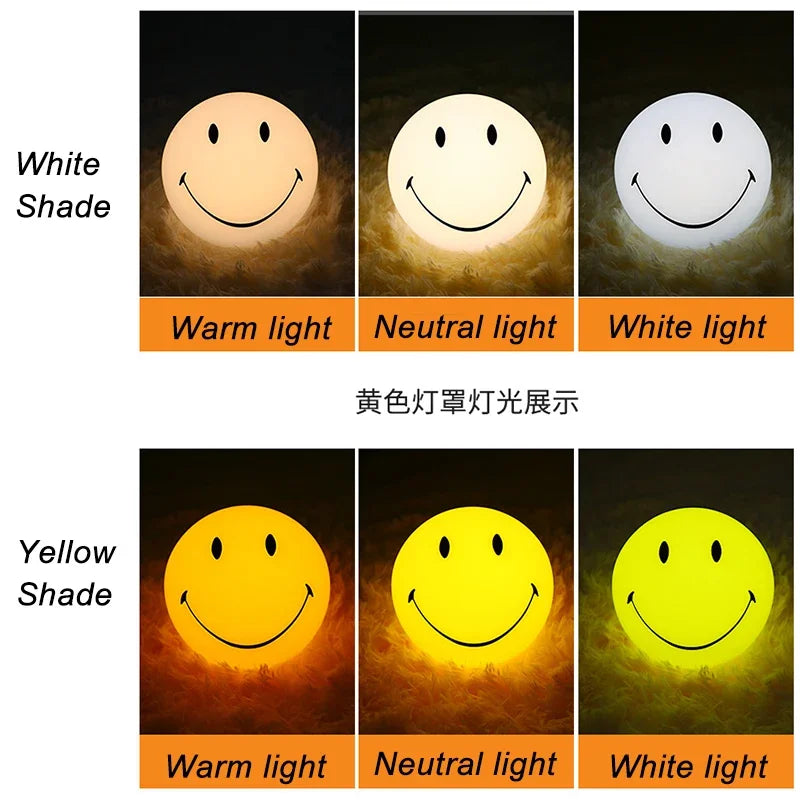 Nordic Home Decoration Night Light Smile Face Night Lamp Rechargeable Bedside Round LED Touch Switch Table Night Lights