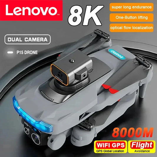 Lenovo New P15 Drone Professional 8K GPS Dual Camera 5G Obstacle Avoidance Optical Flow Positioning Brushless Upgraded RC 8000M