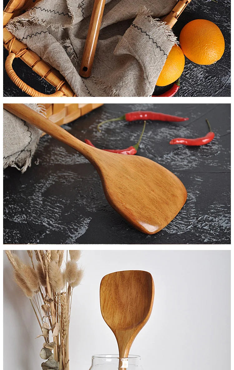 Long Handle Wooden Turners Cooking Spatula Scoop Kitchen Utensil Non-stick Hand Wok Shovel Kitchen Tools Accessories Cookware