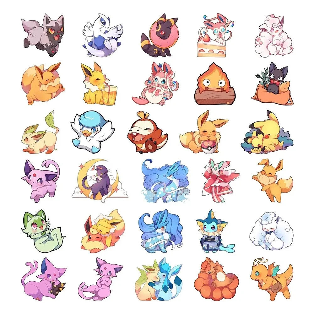 10/30/50/100pcs Cute Anime Pokemon Stickers Kawaii Pikachu Eevee Cartoon Decals DIY Laptop Car Skateboard Cool Kids Sticker Toys