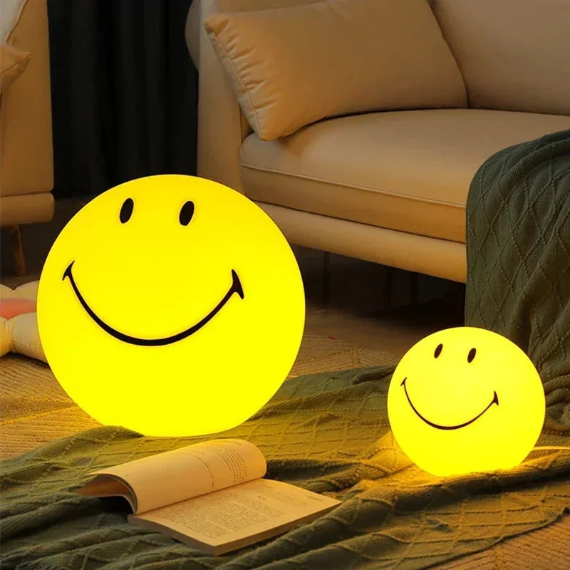 Nordic Home Decoration Night Light Smile Face Night Lamp Rechargeable Bedside Round LED Touch Switch Table Night Lights