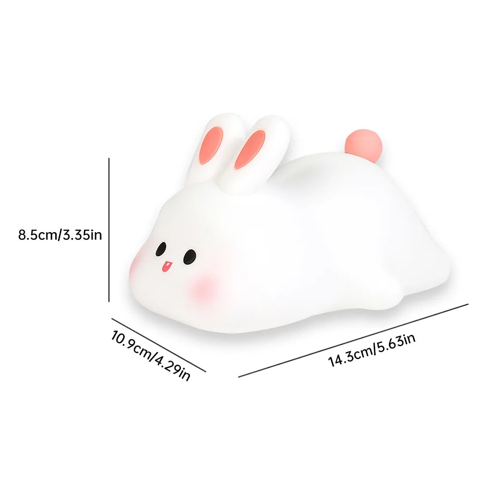 Cute Rabbit Silicone Night Lamp Touch Sensor Big Face Rabbit Pat Night Light Timing USB Rechargeable Light for Kids Gift