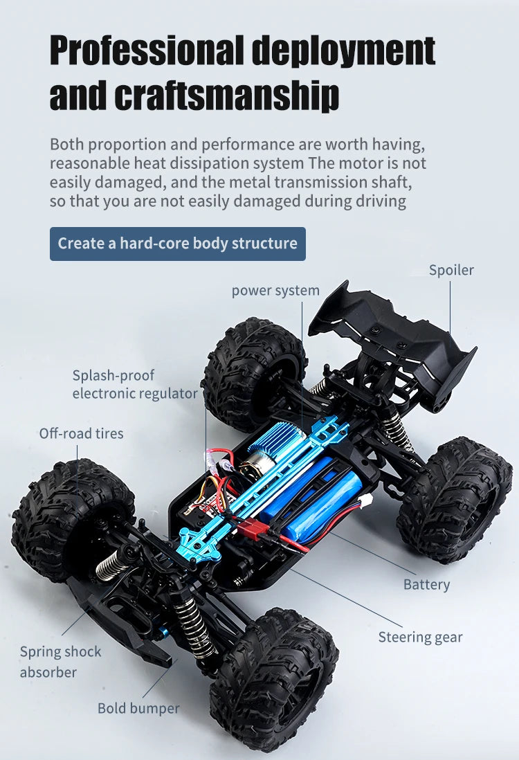 1:16 75KM/H or 50KM/H 4WD RC Car with LED Remote Control Cars High Speed Drift Monster Truck for Kids Vs Wltoys 144001 Toys