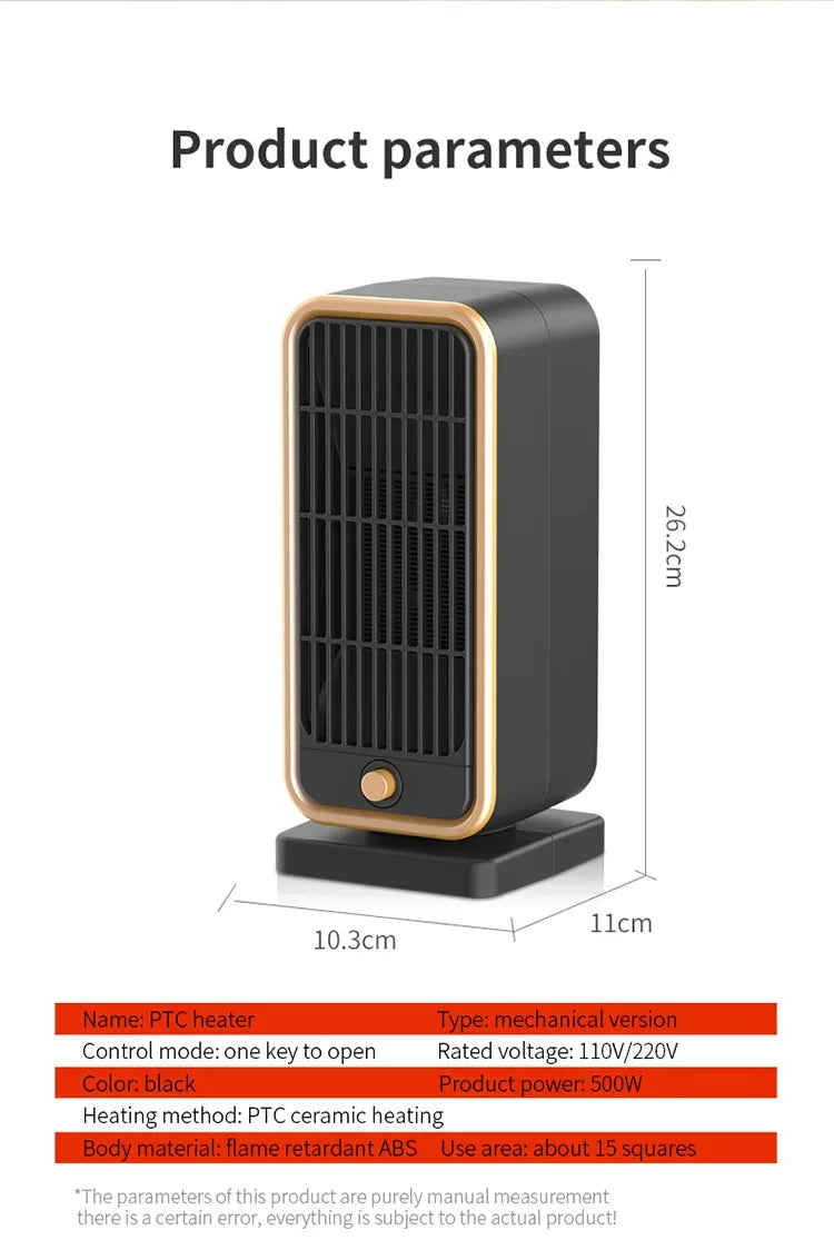 500W Heating Fans for Home Office Portable Desktop Electric Heater Low Consumption Vertical Electric Warmer Winter Mini Heaters