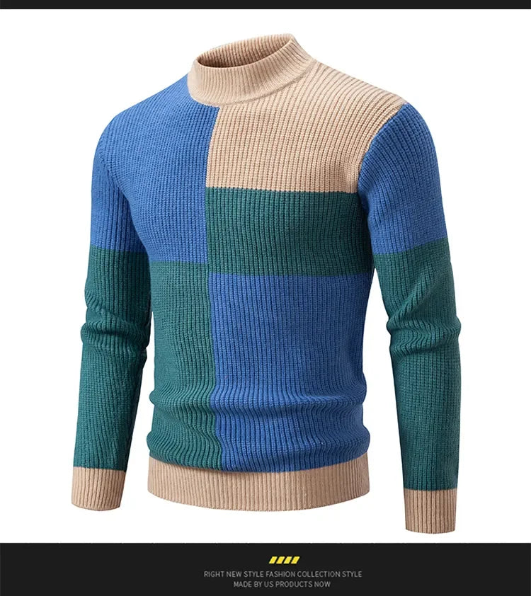 Men's New Autumn and Winter Casual Warm Neck Sweater Knit Pullover Tops  Man Clothes