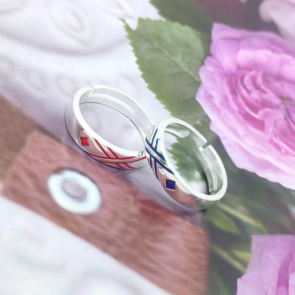 Anime Darling in The Franxx Ring Red and Blue Lattice Crystal Ring Design Rings for Women Jewelry Cosplay Xmas Gift Wholesale