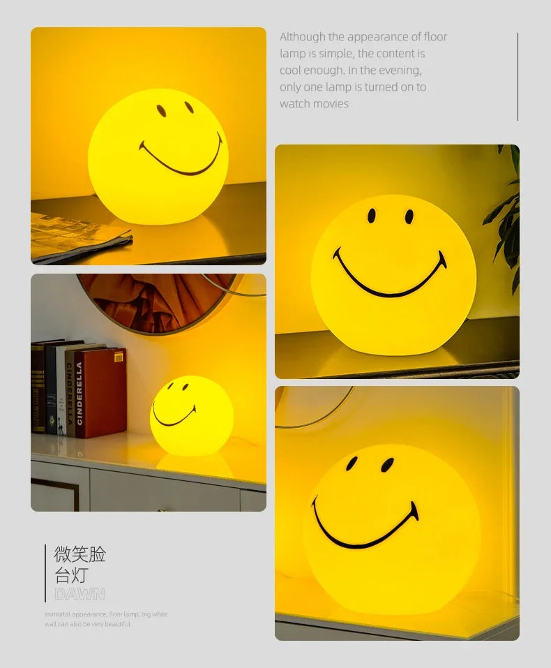 Nordic Home Decoration Night Light Smile Face Night Lamp Rechargeable Bedside Round LED Touch Switch Table Night Lights