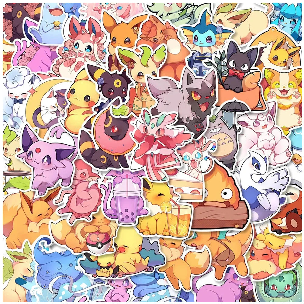 10/30/50/100pcs Cute Anime Pokemon Stickers Kawaii Pikachu Eevee Cartoon Decals DIY Laptop Car Skateboard Cool Kids Sticker Toys