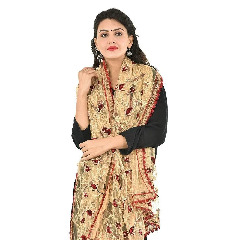 Sarees for Women in India Embroidered Net Dupatta