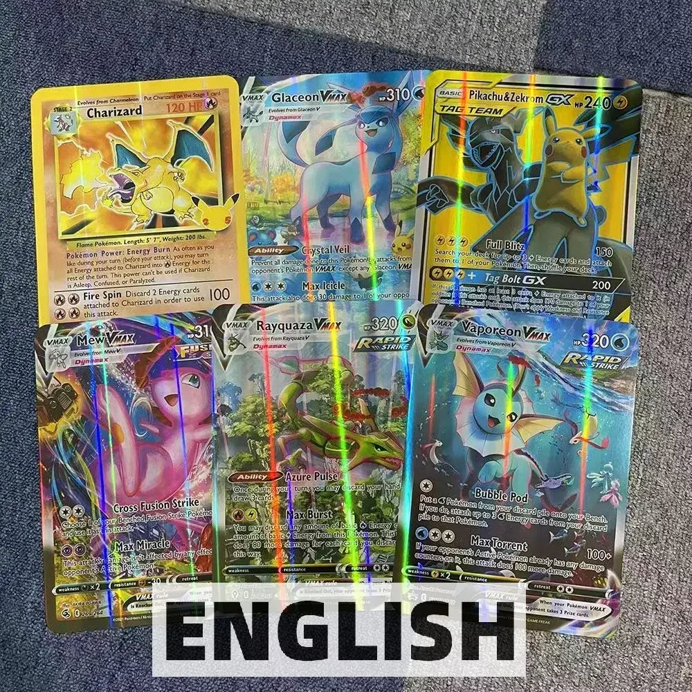 Pokemon 21*15cm Big Rainbow Cards Vstar Pack Oversized Jumbo Letters Spanish German French Vmax GX Arceus Charizard Rare Card