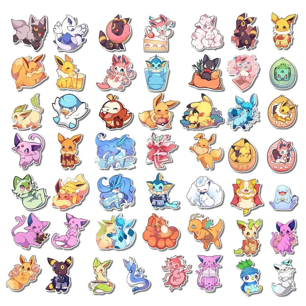 10/30/50/100pcs Cute Anime Pokemon Stickers Kawaii Pikachu Eevee Cartoon Decals DIY Laptop Car Skateboard Cool Kids Sticker Toys