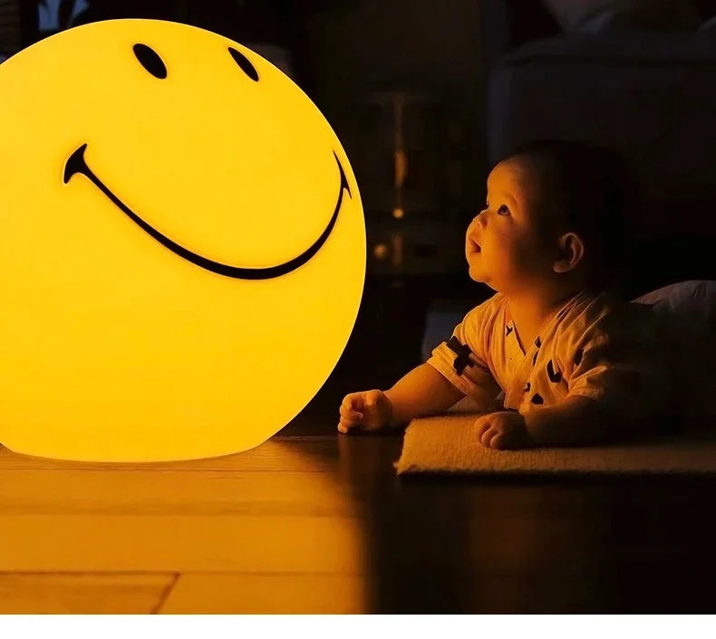 Nordic Home Decoration Night Light Smile Face Night Lamp Rechargeable Bedside Round LED Touch Switch Table Night Lights