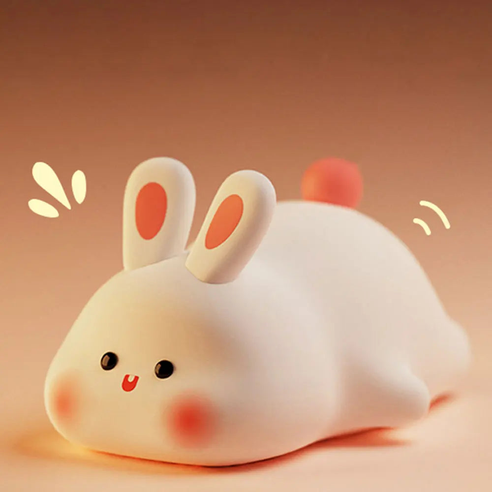 Cute Rabbit Silicone Night Lamp Touch Sensor Big Face Rabbit Pat Night Light Timing USB Rechargeable Light for Kids Gift