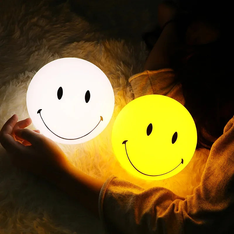 Nordic Home Decoration Night Light Smile Face Night Lamp Rechargeable Bedside Round LED Touch Switch Table Night Lights